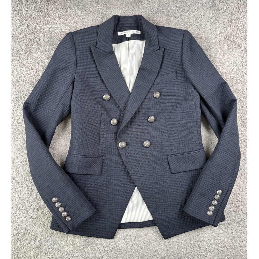 Veronica Beard Women's Blazer Size 0 Gray Double Breasted Dickey Jacket